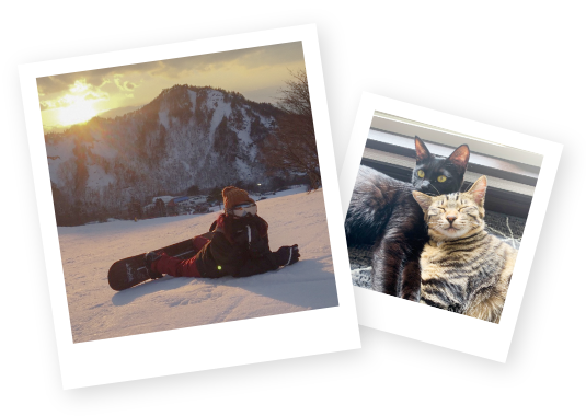 写真：スノーボードと愛猫