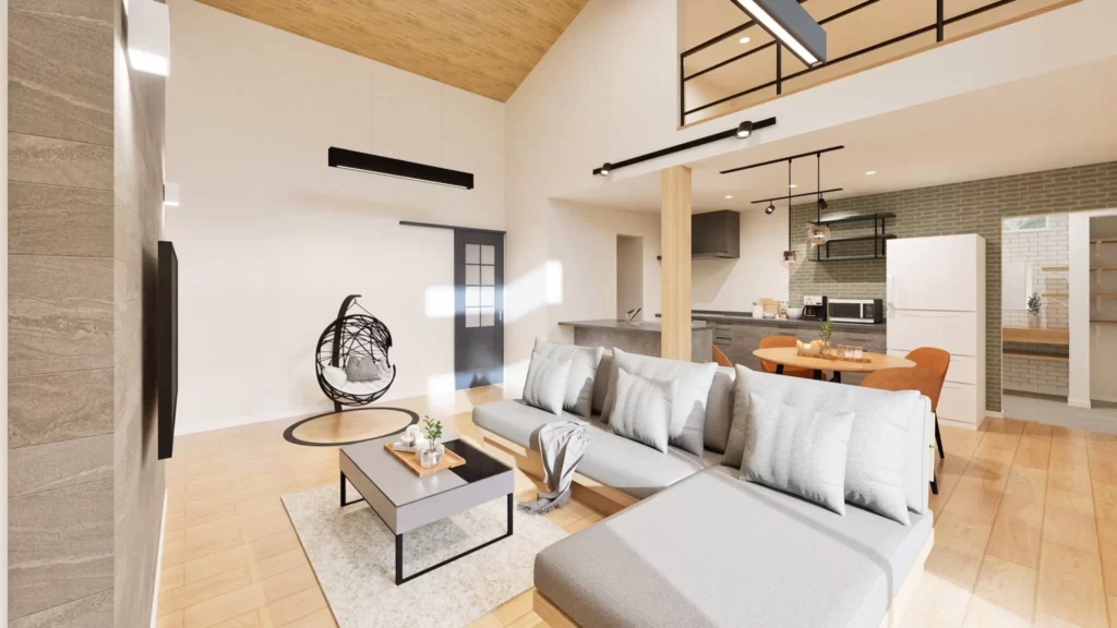 【リゾートヴィラのような勾配天井の平屋】石巻市向陽町2丁目｜モデルハウス