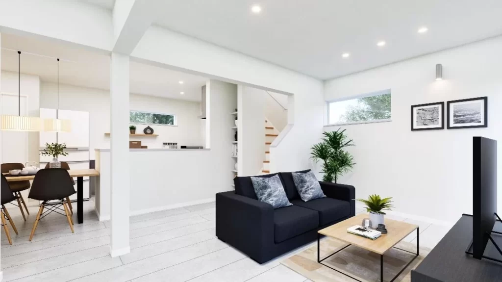 【落ち着いた白、家族がつながるリビング】東光8条8丁目｜モデルハウス-CLARTE(クラルテ)-